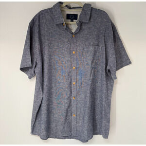 NWT Even Tide Fix Stitch Button Up Shirt Mens 2XL Blue Cotton Linen MGW10252